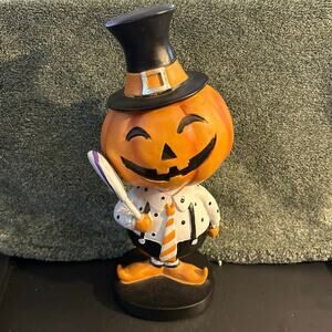 New Halloween Pumpkin Head Holding Lollipop Figurine Cynthia Rowley